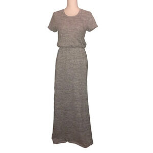 SADIE & SAGE Sz S/M Women's Gray Short Sleeve Maxi Dress Long Slits Open BackUSA